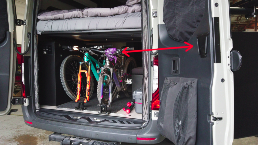 Bicycle mount for sprinter van rear door